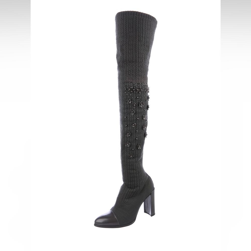 Stuart Weitzman Over-The-Knee Sock Boots - US 8.5 
Beaded & Crystal Accents
